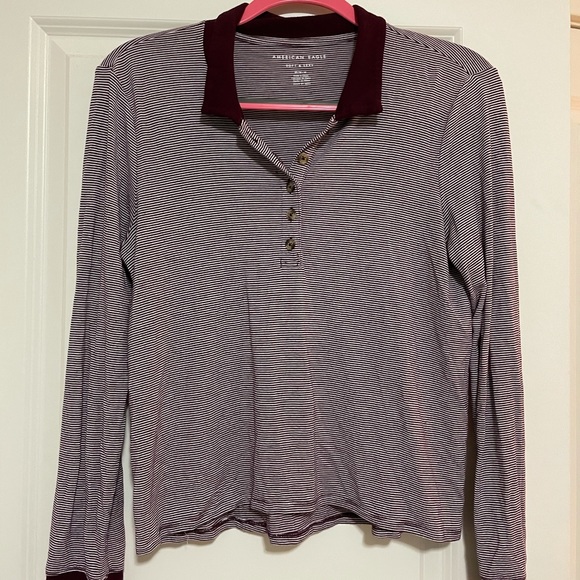 Striped American Eagle Long Sleeve Collared Shirt - Picture 2 of 4